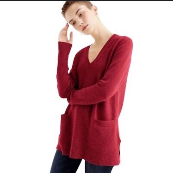 J. Crew Sweaters - J. Crew Dark Red Wool & Alpaca V-Neck Tunic Sweater Pockets Est. Size Medium